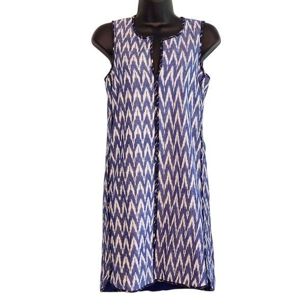 J. Crew shift dress sleeveless blue and white ikat size 0 - Picture 1 of 6
